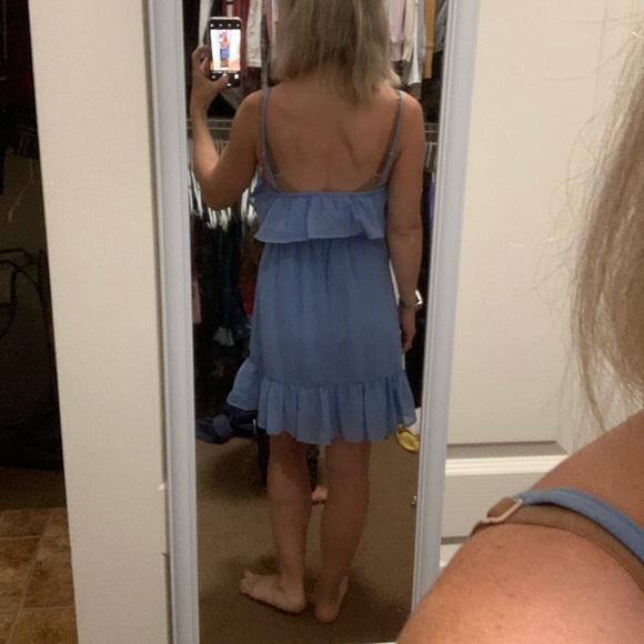 Blue Ruffle Mini Dress - Picture 2 of 4